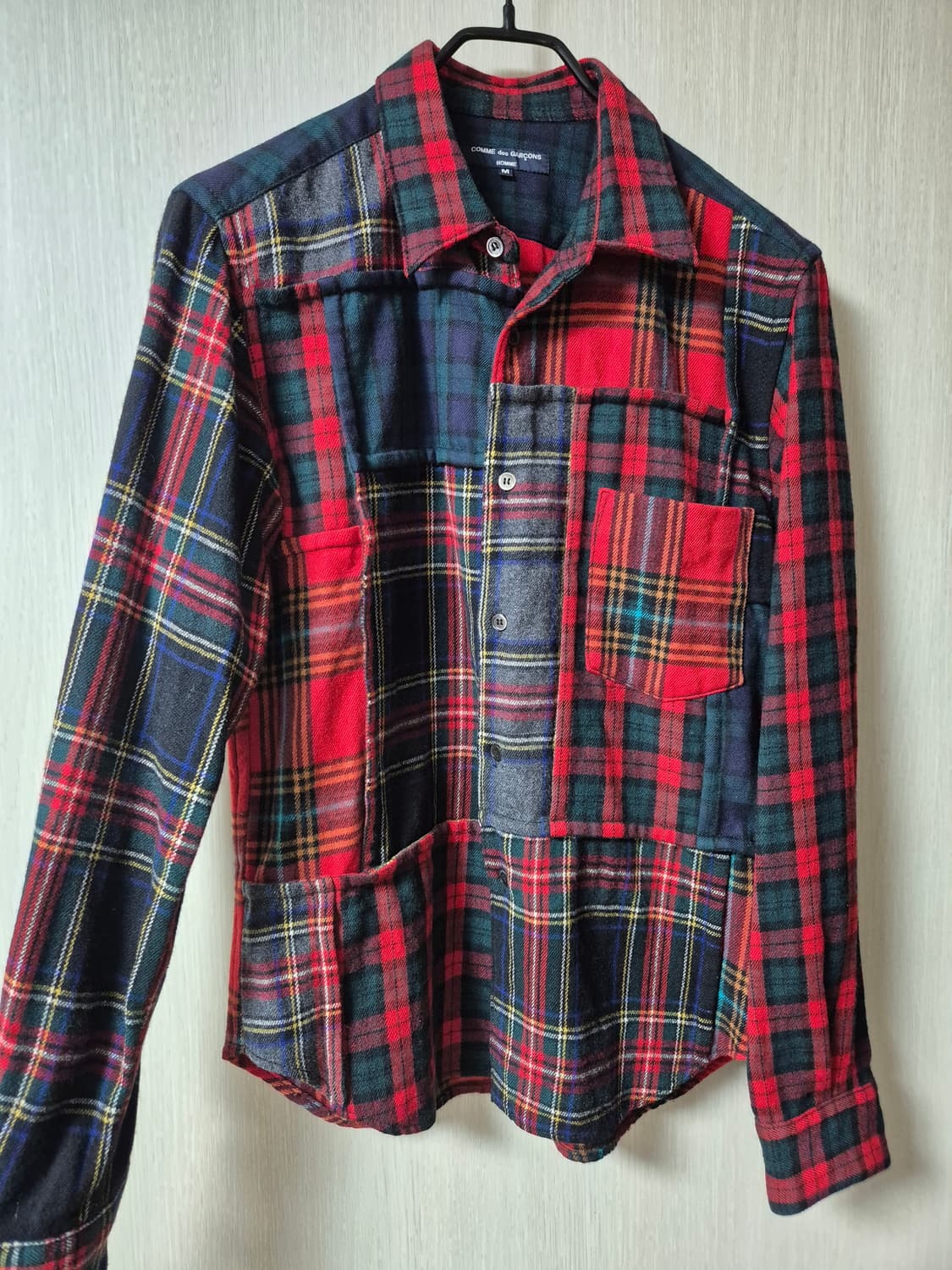 (정품) 꼼데가르송 옴므 울 체크셔츠 패치워크 남방 M 상품이미지2