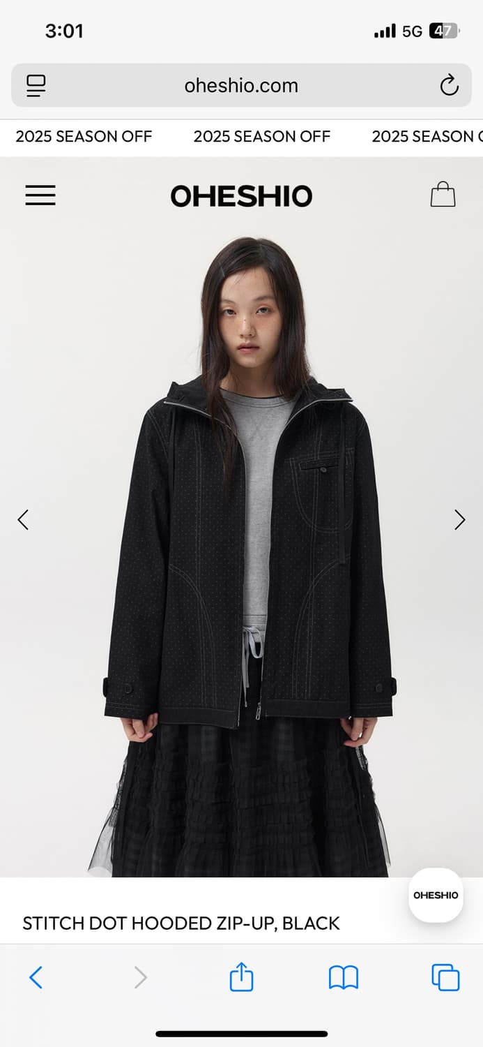 오헤시오 도트 후디드 집업 블랙  상품이미지1