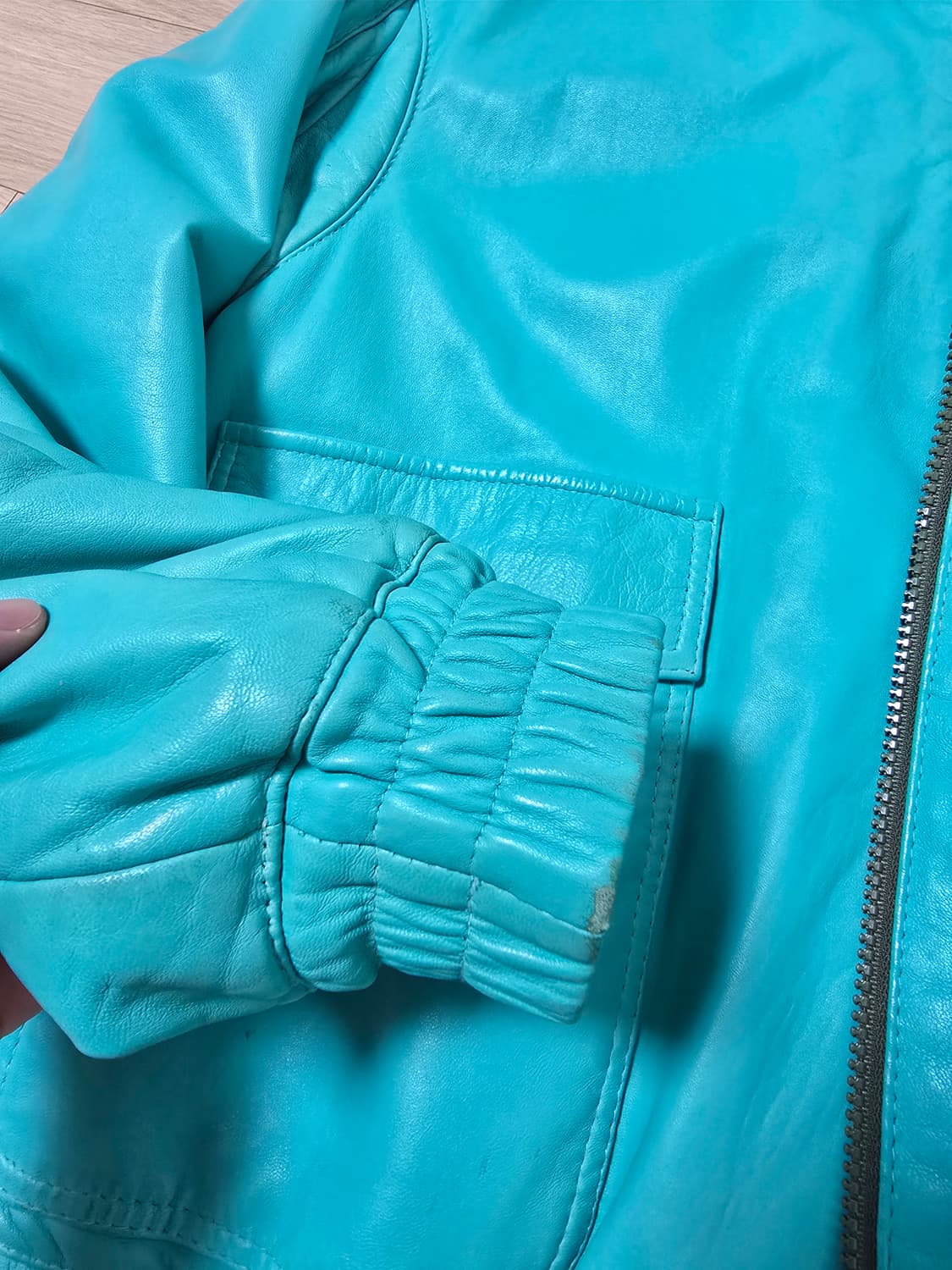 빈티지 청록 민트 티파니컬러 양가죽 봄버 자켓 L 상품이미지8