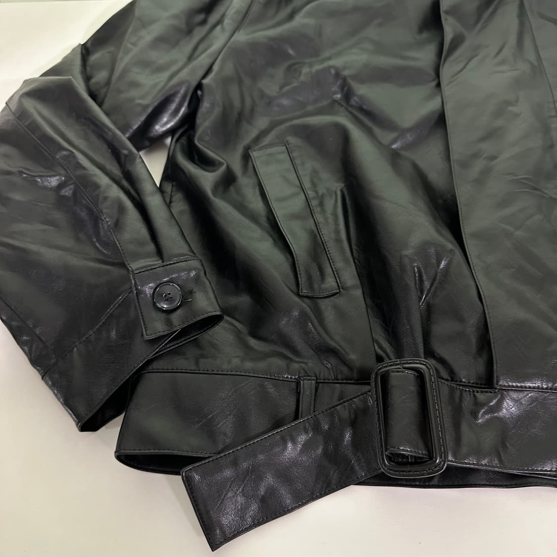 OS 말렌키 블랙 크롭오버핏 레더자켓 가죽자켓 상품이미지2