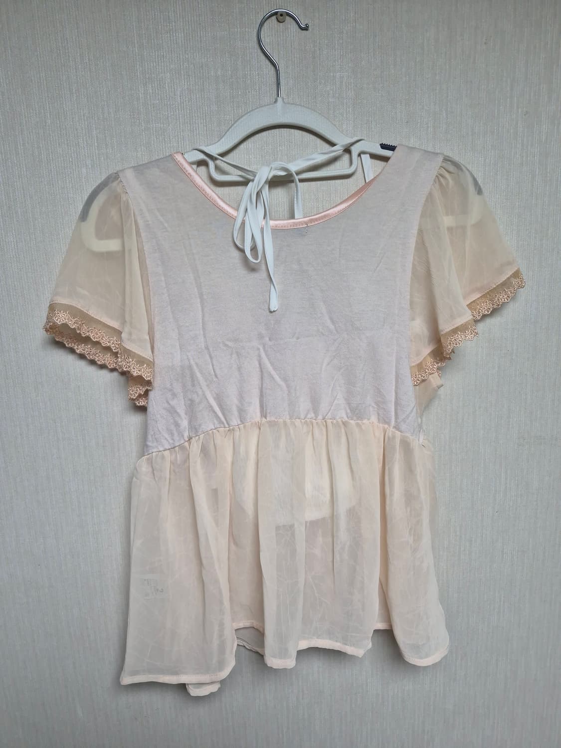 빈티지 모리걸 러블리 핑크 시스루 레이스 블라우스 상품이미지4