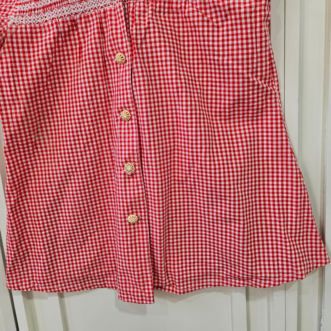 레드 체크 깅엄 반팔 블라우스 상품이미지3