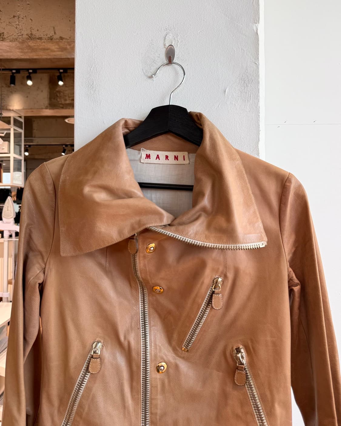 마르니 브라운 레더 라이더 자켓  상품이미지3