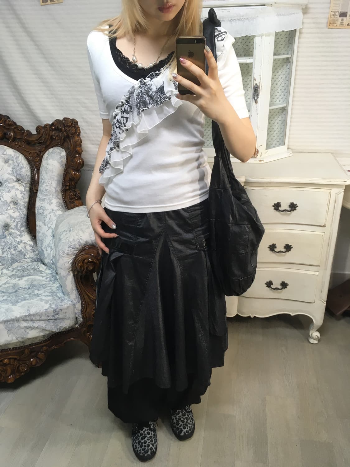 일본빈티지 아카이브 레이스 러플 반팔 상품이미지3