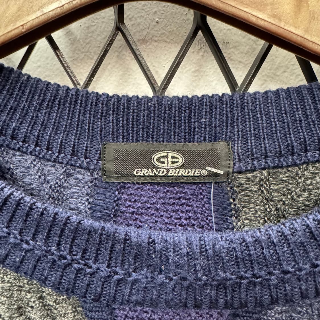 00s JPN VINTAGE 케이블 니트 멀티컬러 네이비 그레이 상품이미지5
