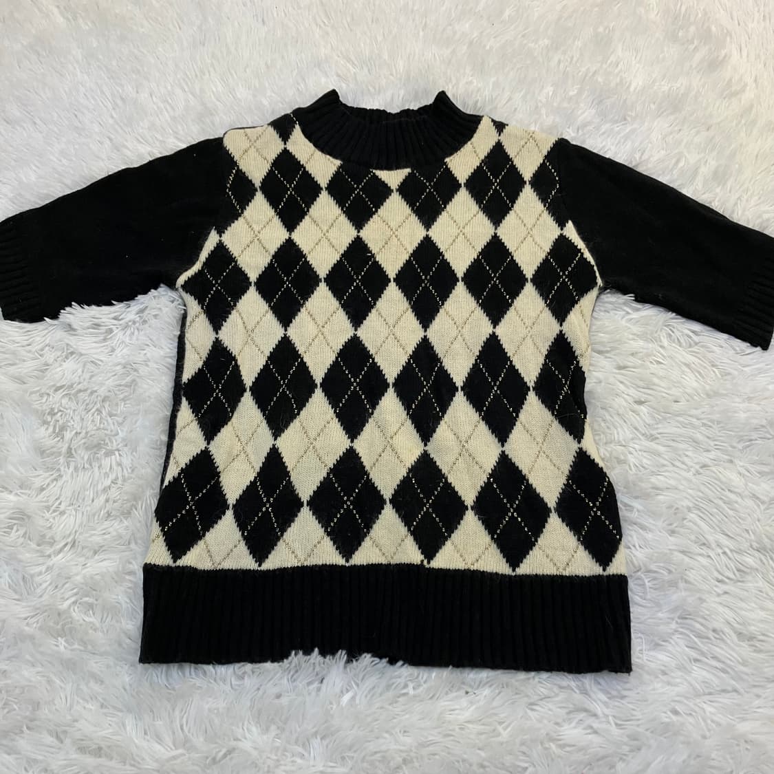 빈티지 아가일 패턴 폴라 반팔 니트 809 y2k 스트릿 갸루 펑키 일본 상품이미지1