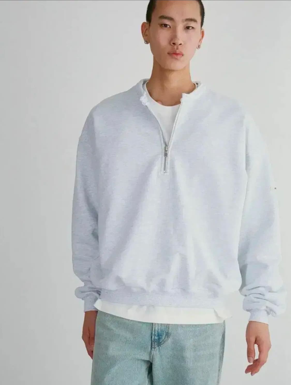 렉토 로우 엣지 카라 스탠드 하프집업 맨투맨 그레이 os 상품이미지1