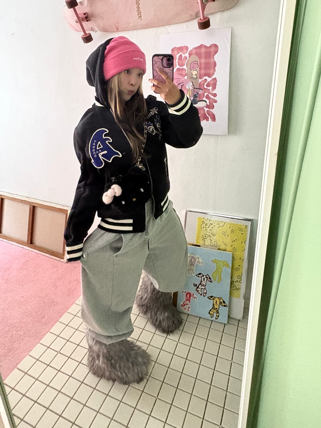 x AAO crop varsity jacket 크롭 바시티 자켓 상품이미지6