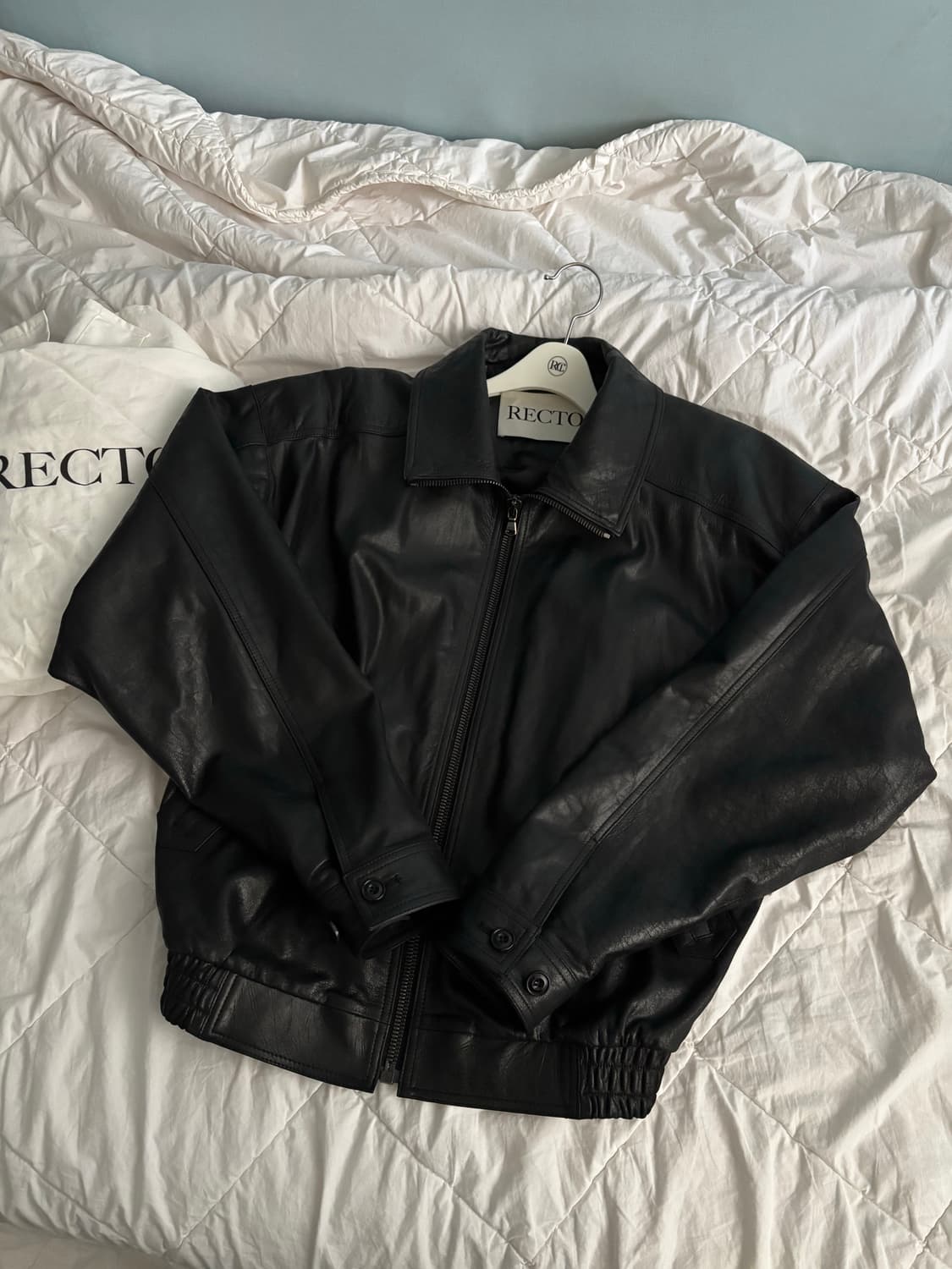 [S] 렉토 빈티지 크랙 이펙트 하이넥 레더 점퍼 상품이미지1
