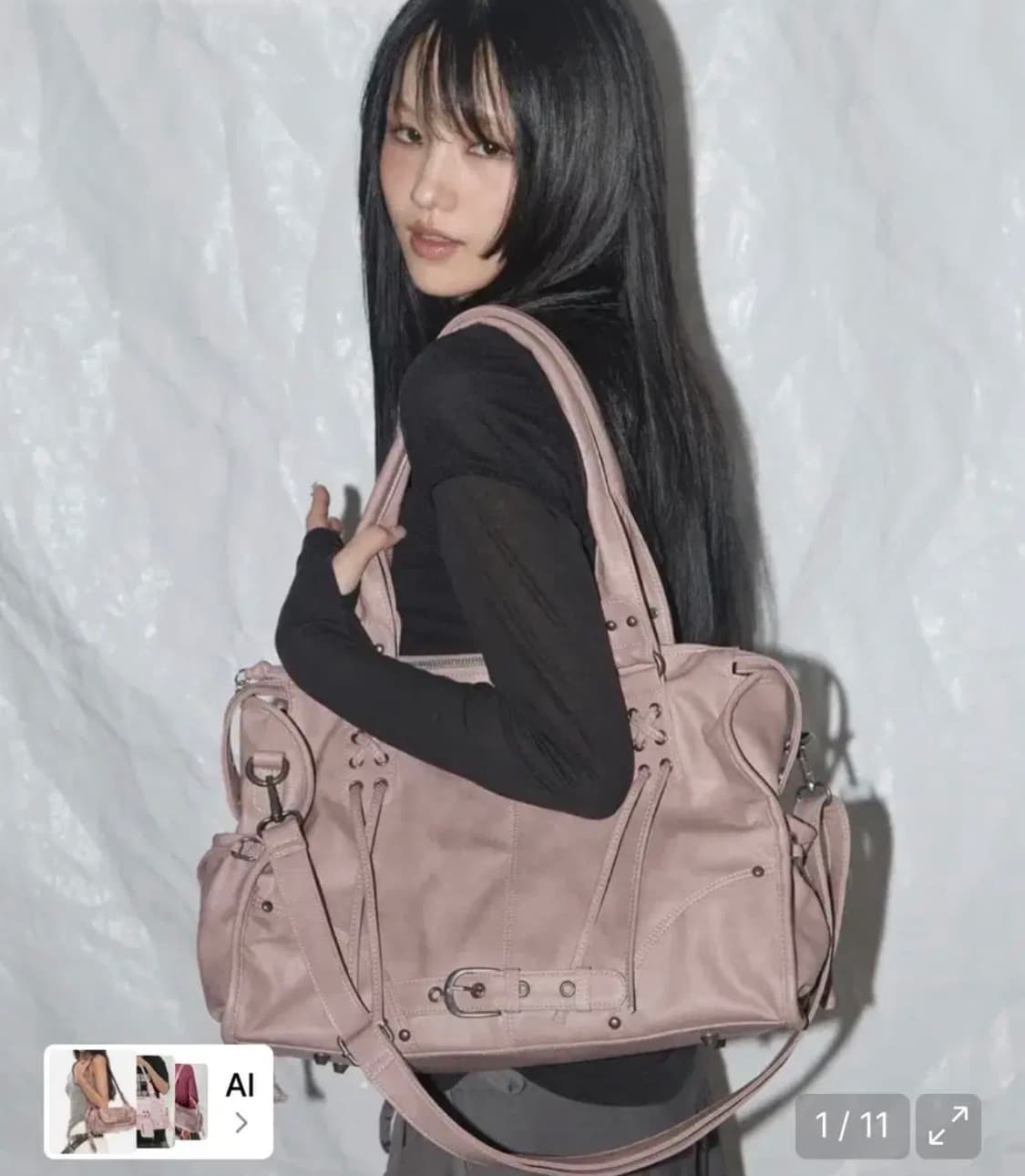 팬시클럽 벨티드 워싱 레더백 (핑크) 상품이미지1