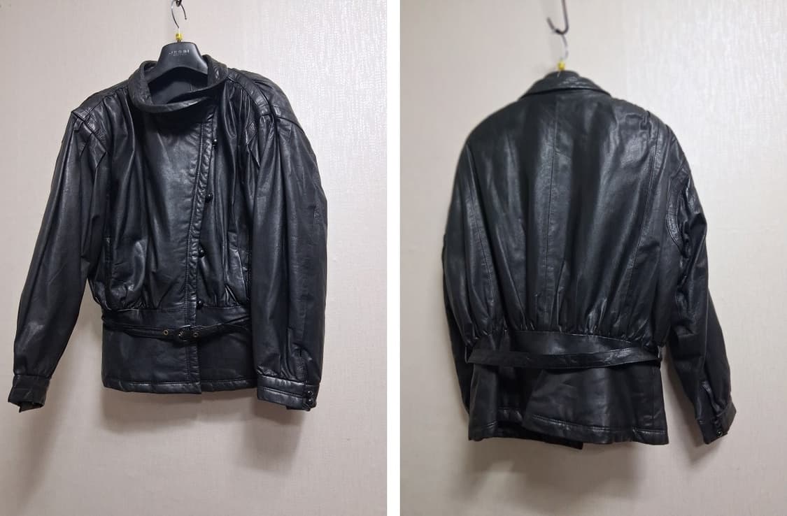 일본빈티지 짙은비둘기그레이 레트로가죽쟈켓 소가죽 여성5566까지
 상품이미지3