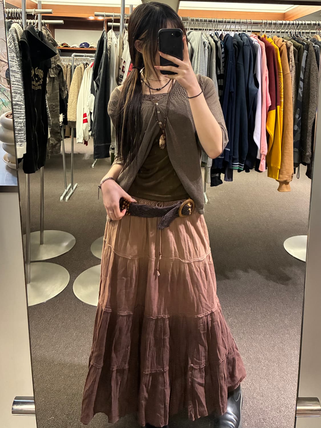 S)Japanese vintage 여성 레이스 디테일 브라운 나시 상품이미지6
