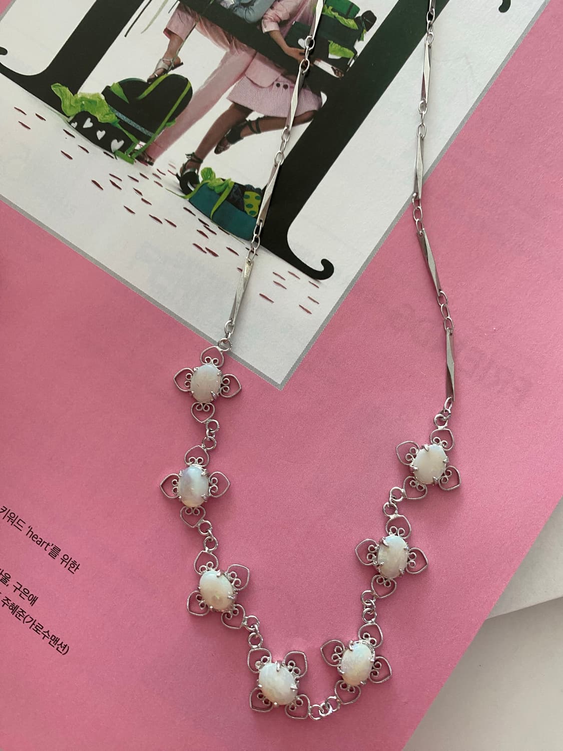 오팔빛 스톤 목걸이 y2k 빈티지 주얼리 상품이미지4