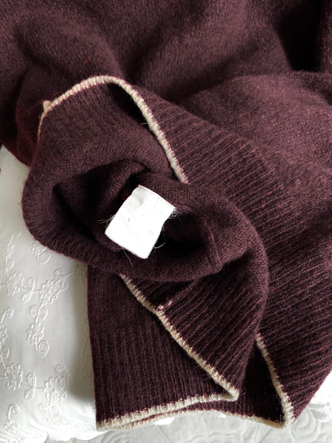 울 100 딥 버건디 보카시 래글런 니트 상품이미지5