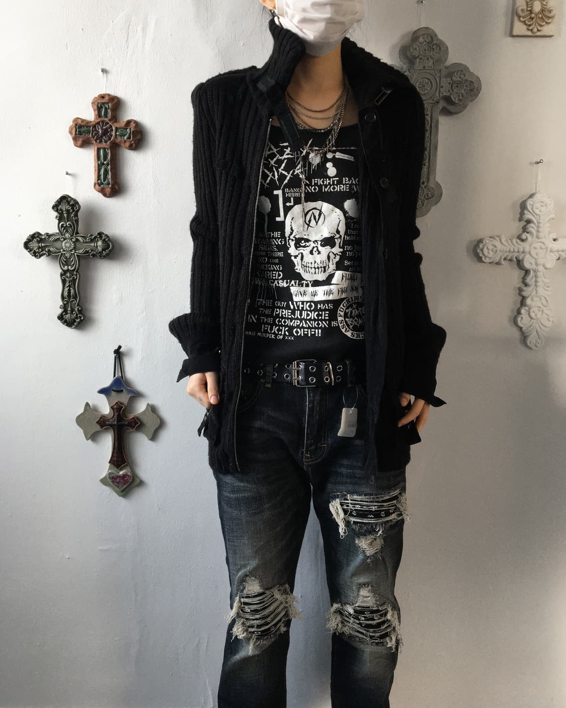 Belted ribbed high neck knit cardigan 상품이미지10