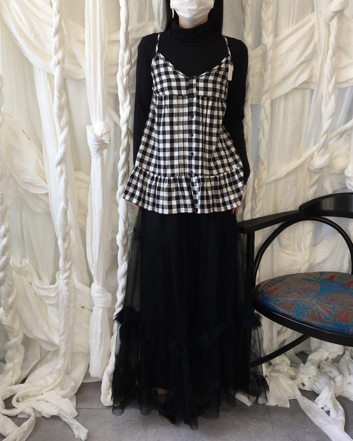 Check pattern sleeveless layered high ne 상품이미지5