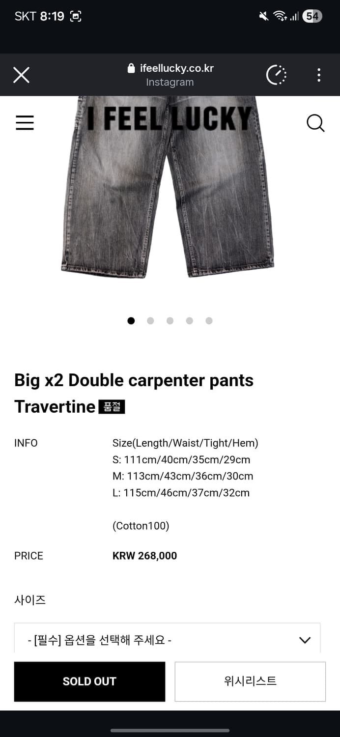 아이필럭키 빅 더블 카펜터 팬츠 데님 L 상품이미지5