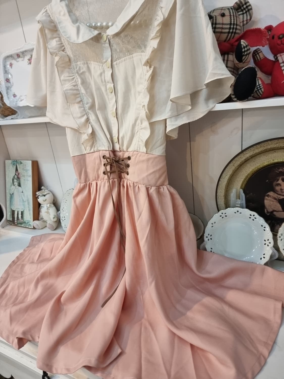 Ank Rouge(앙크루즈) 살구핑크 프릴 코르셋 원피스 상품이미지3