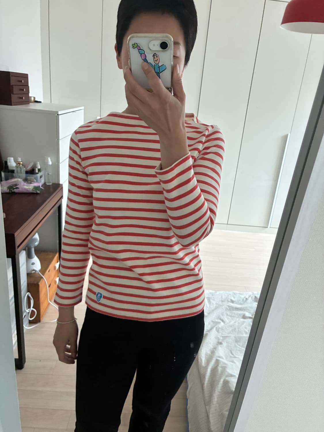 오르치발(Orcival) 스트라이프 칠부 바스크 셔츠 레드×화이트 상품이미지7