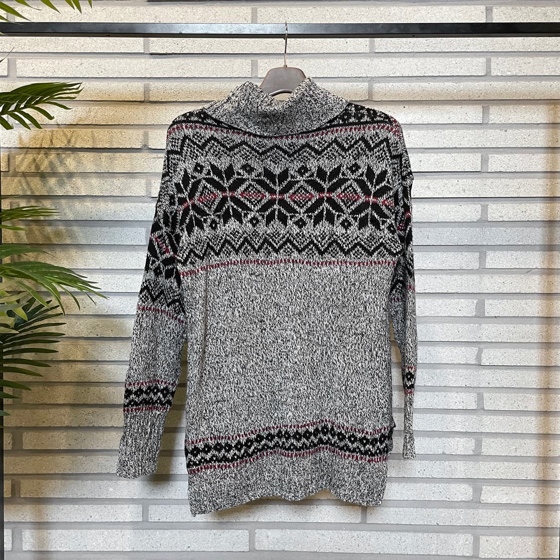 USA VINTAGE 터틀넥 롱 니트 노르딕 패턴 디테일 그레이 상품이미지3