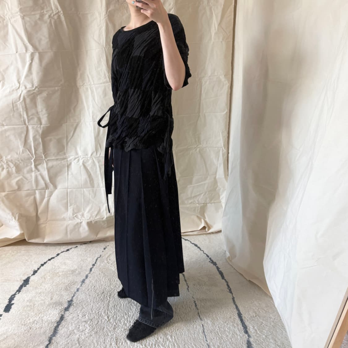 Y's Asymmetric Checkerboard Pleated Knit 상품이미지3