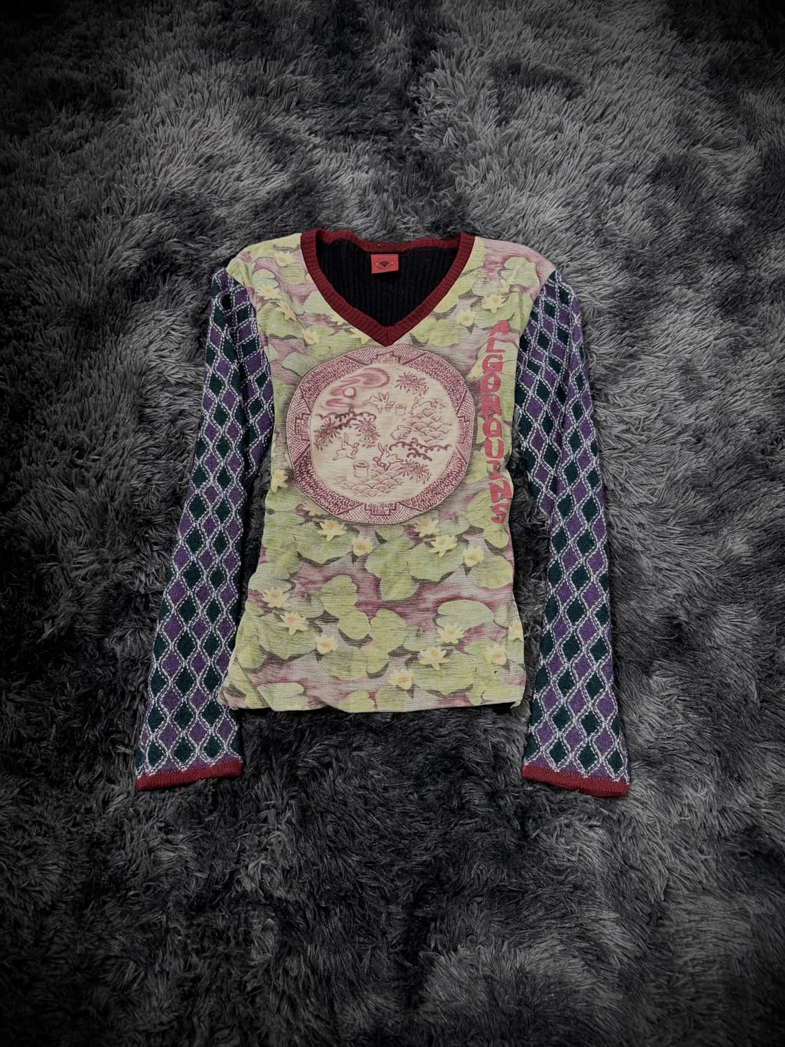 ALGONQUINS 오리엔탈 패턴&체크 브이넥 니트 상품이미지1