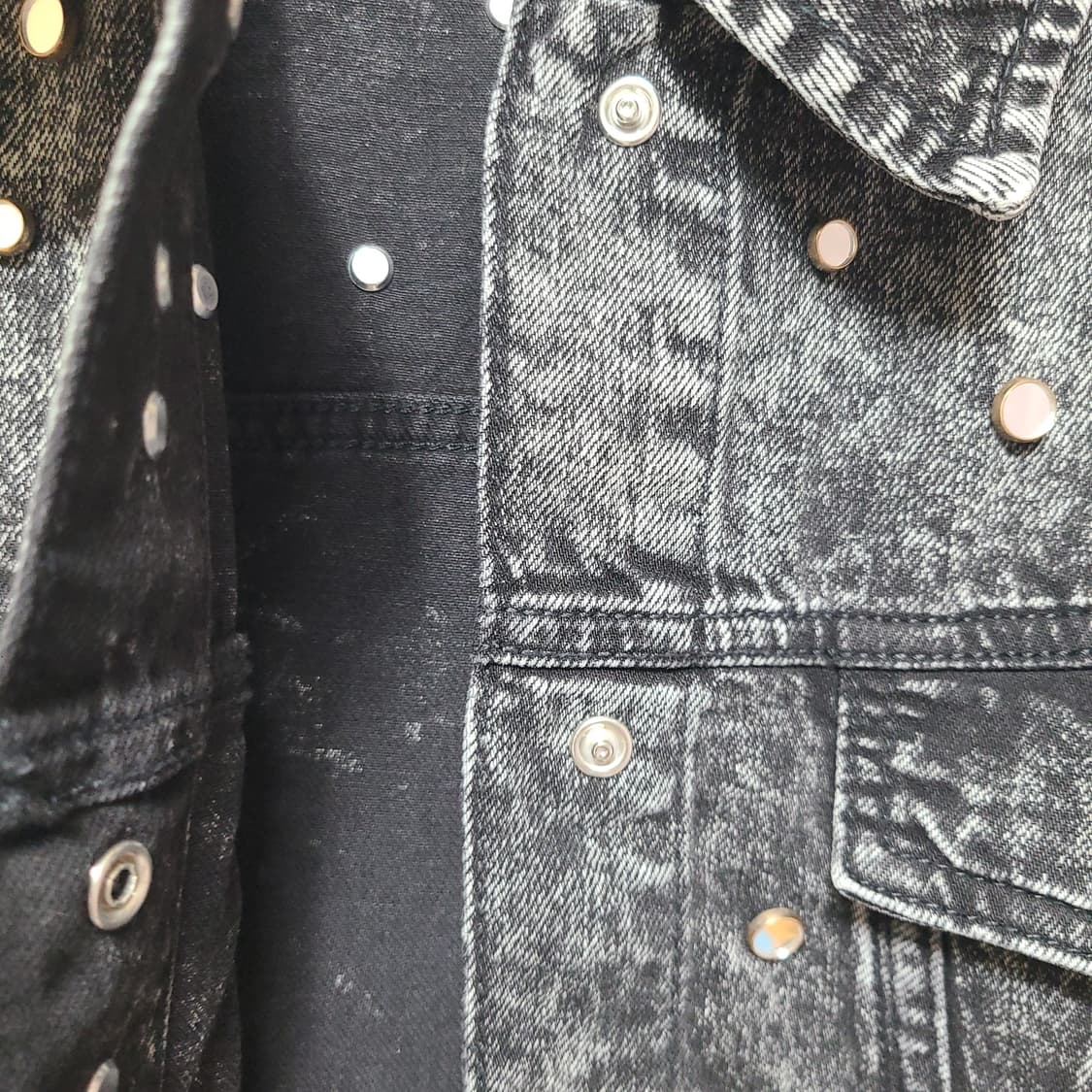 (L100) 산드로 빈티지 워싱 흑청 블랙 웨스턴 데님 셔츠 자켓 상품이미지5