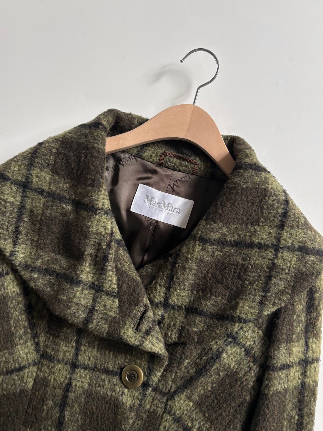 MaxMara 막스마라 카키 체크패턴 숄카라 앙고라 숏 코트 상품이미지8