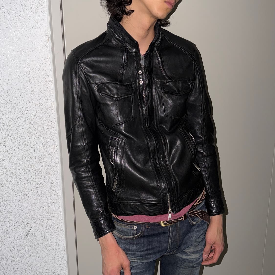 플리츠 레더 슬림 블루종 상품이미지2