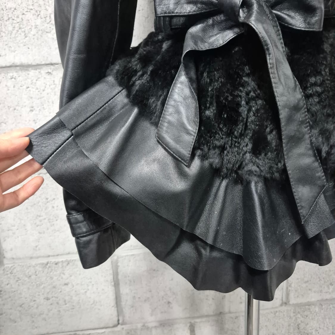 폭스렉스배색 빈티지가죽프릴자켓 상품이미지5