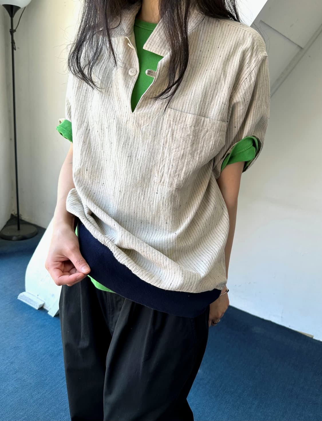 Natural fabric stripe design polo top 상품이미지8