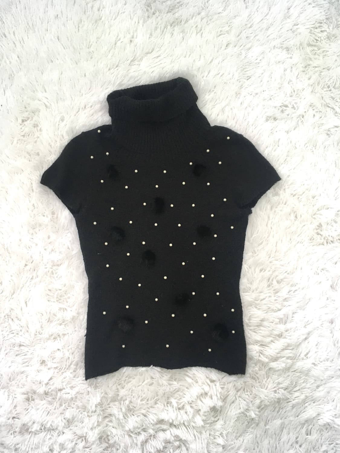 jpn vintage black wool pearl half knit 상품이미지5