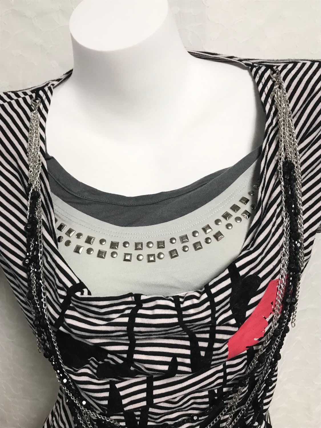 빈티지 digdeep 디그딥 펑크 드레이프 체인 레이어드 반팔 탑 상품이미지4