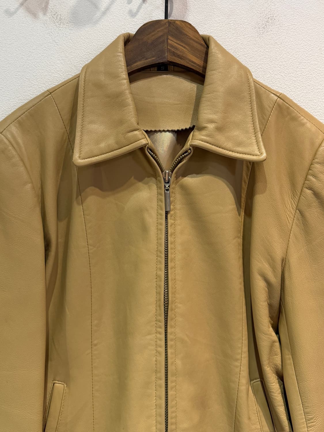 Vintage Beige Sheepskin Leather Jacket 상품이미지3