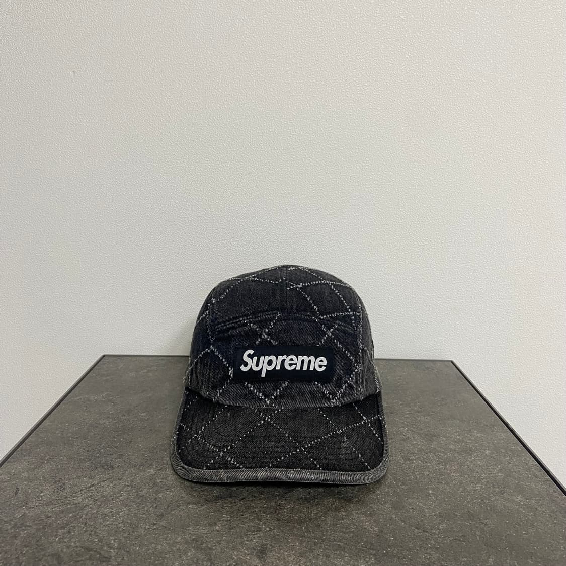 (OS) 슈프림 박스로고 캠프캡 모자 펀치드 데님 블랙 상품이미지1