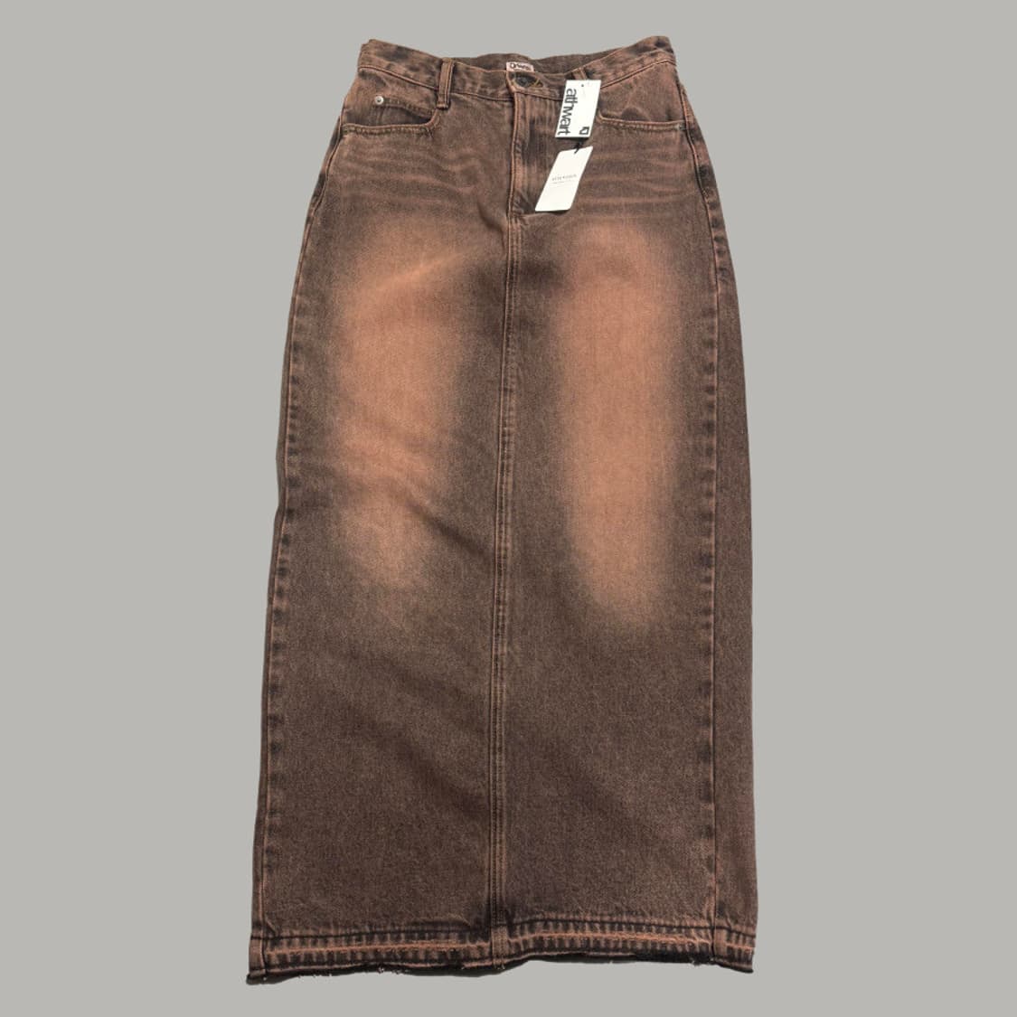Oriens by 저널스탠다드 브라운 워시드 데님 컷오프 슬릿 롱 스커트 상품이미지8