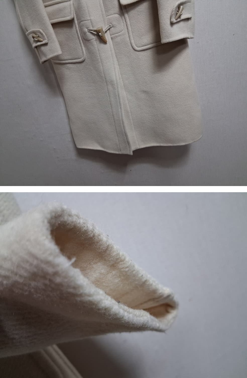 Diwali 아이보리 모직 더플롱코트 도끼단추 뿔단추 여성 44 XS
 상품이미지6