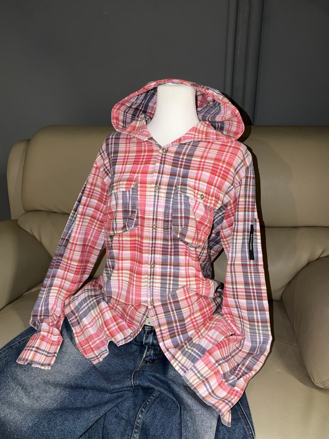 55DSL check pattern hood shirt 상품이미지1