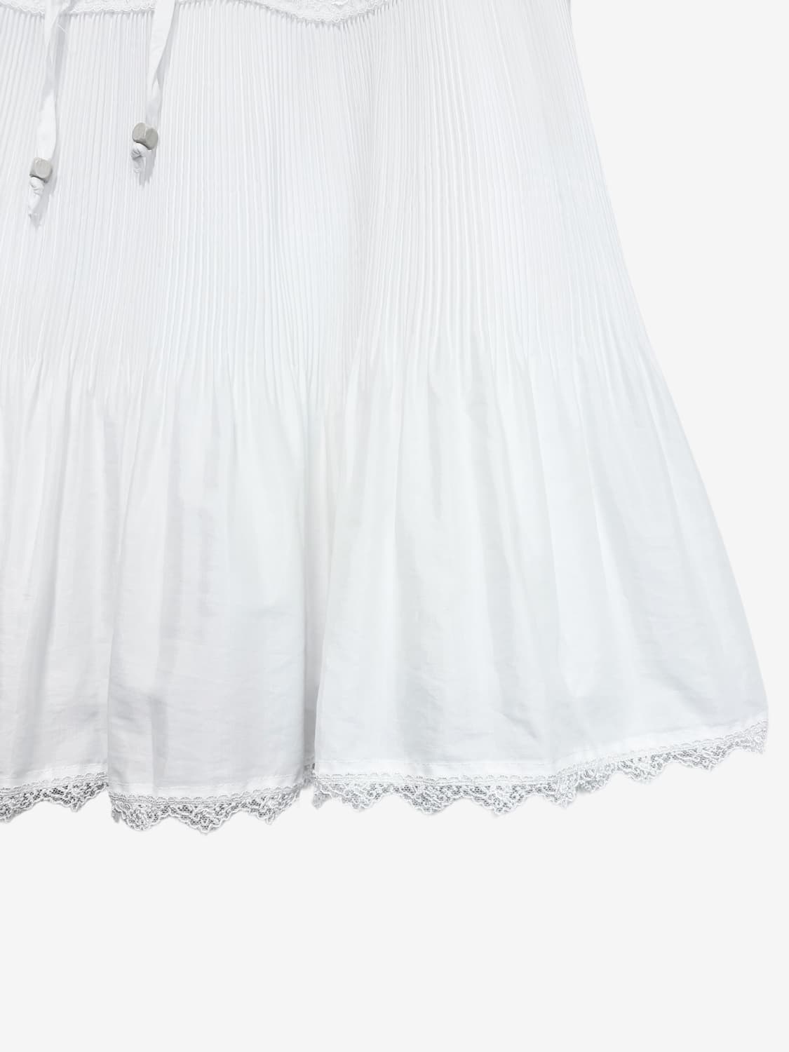 Lace Trim Pleated Midi Skirt - White 상품이미지6