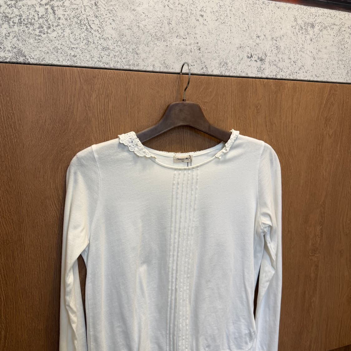 빈티지 롱슬리브 티셔츠 레이스 카라 핀턱 디테일 아이보리 상품이미지3