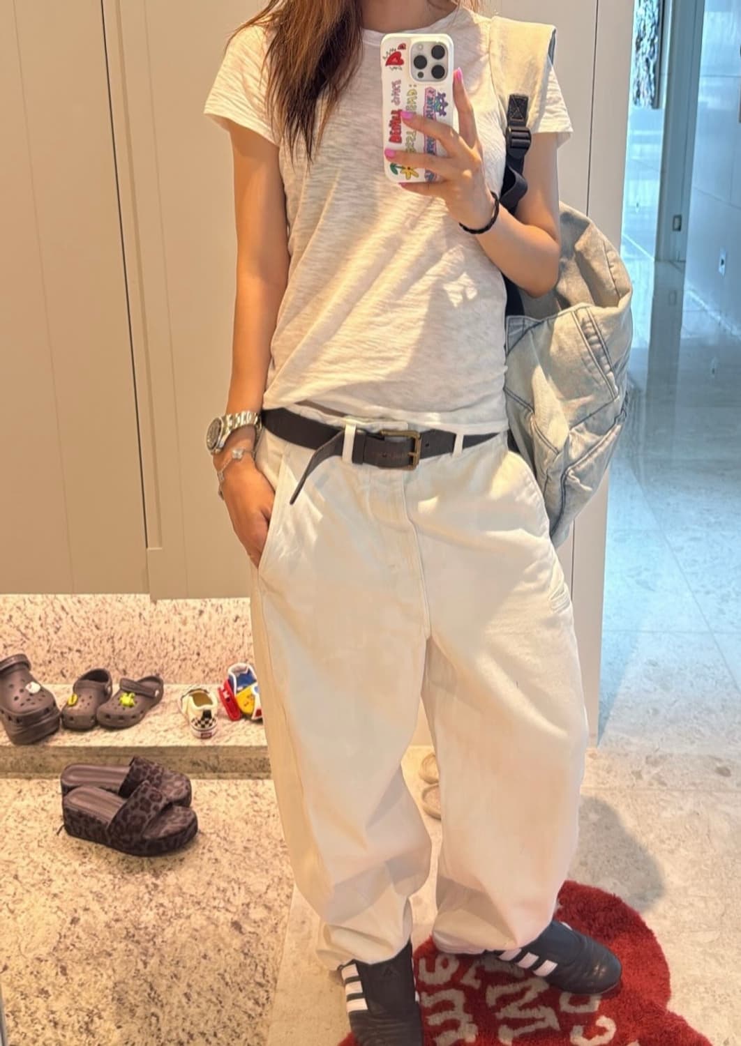 다이닛 커브드 데님 팬츠 화이트 M 상품이미지3