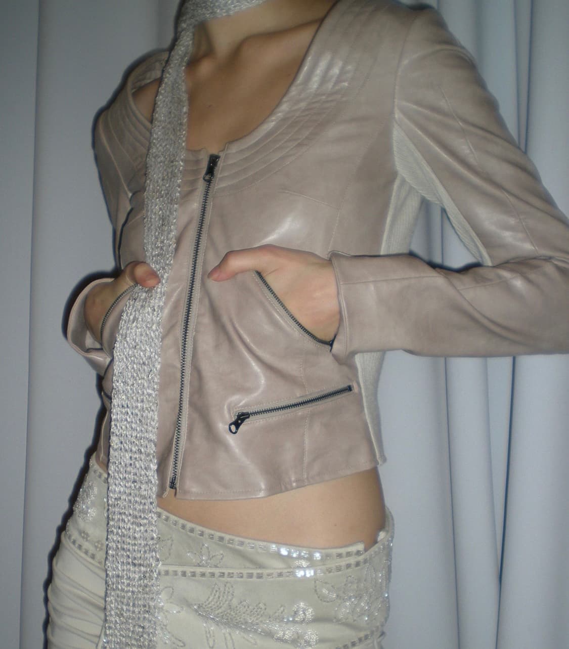  Portrait Neck Faux Leather Jacket Taupe 상품이미지3