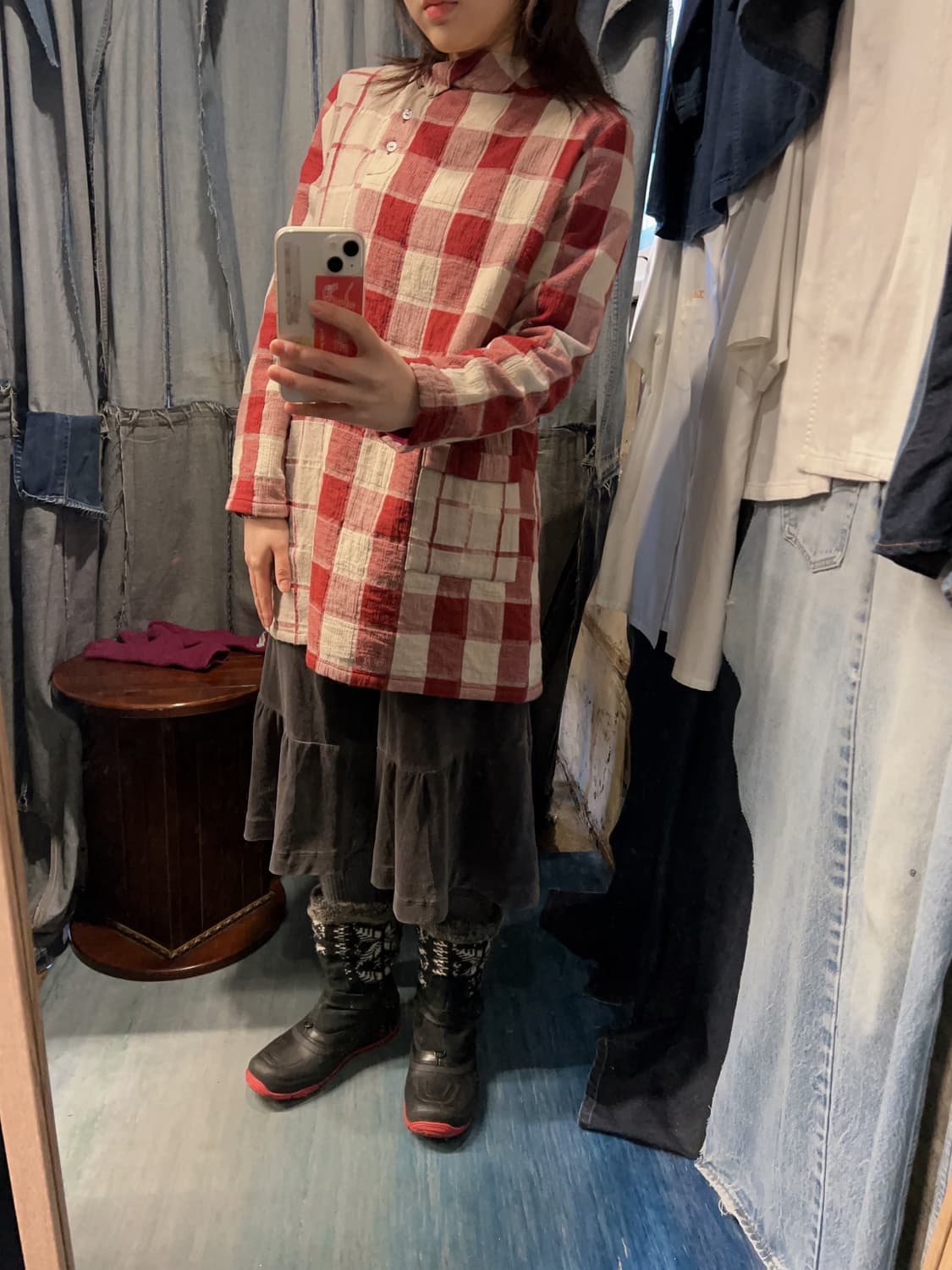 44-55 ) acha Panel Check Tunic Shirt 상품이미지4
