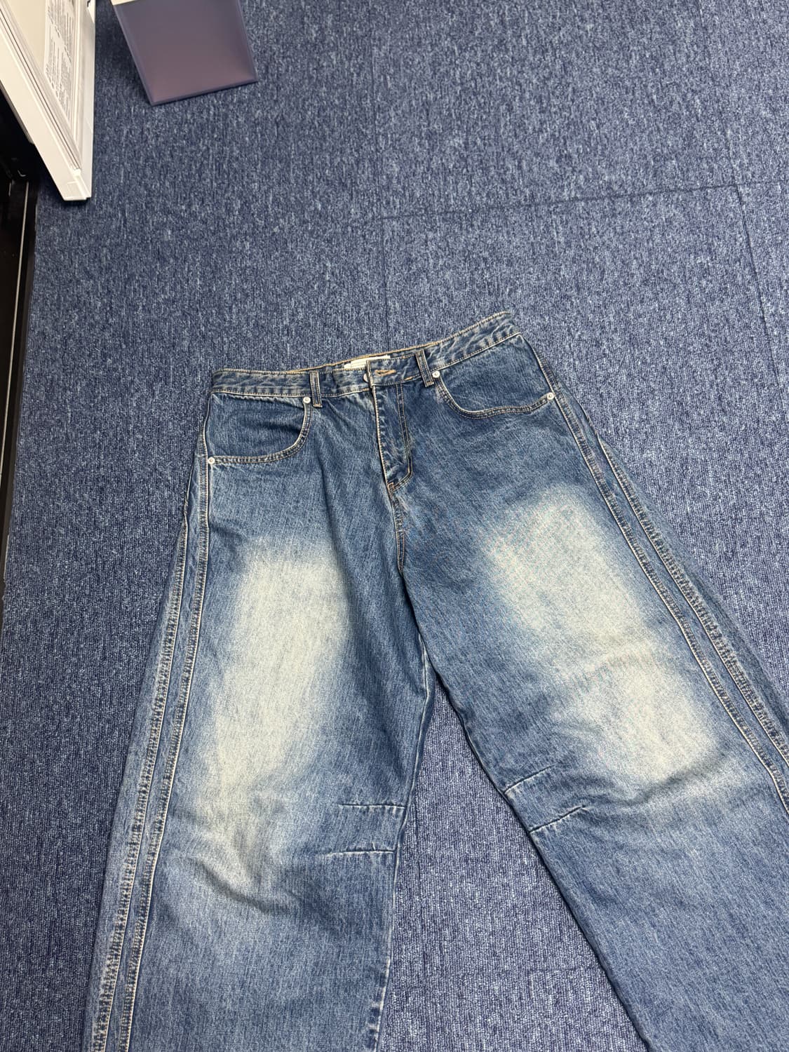 [2] 다이브인 와이드 커브드 데님 팬츠 워시드 다크 블루 상품이미지2