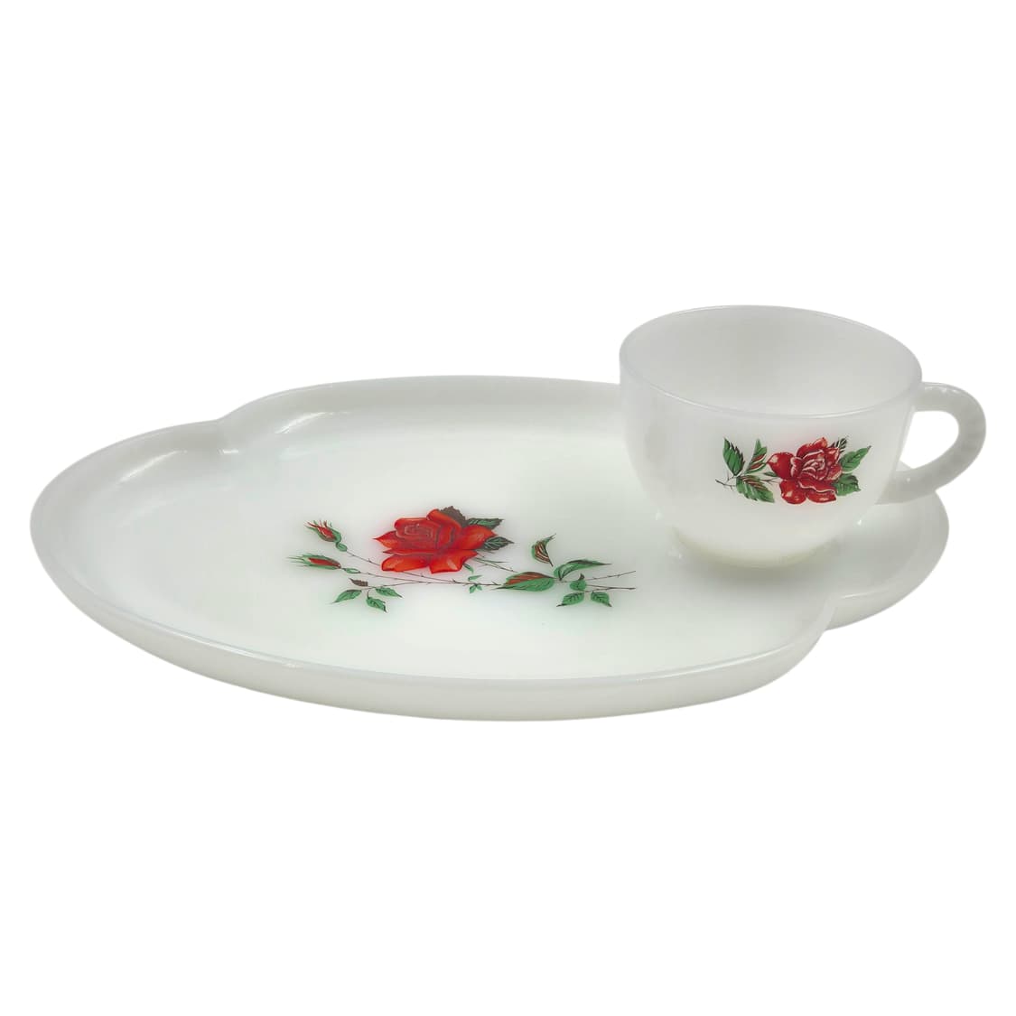 50s 미국 페더럴 밀크글라스 로즈 스낵 1세트 상품이미지2