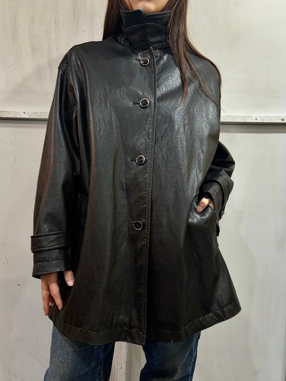 Vintage Leather high neck coat 상품이미지1