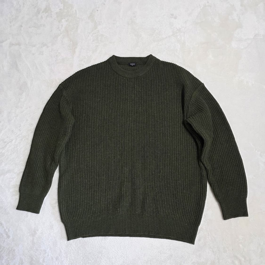 (M)테이크이지 울 크루넥 오버 니트 카키 상품이미지1