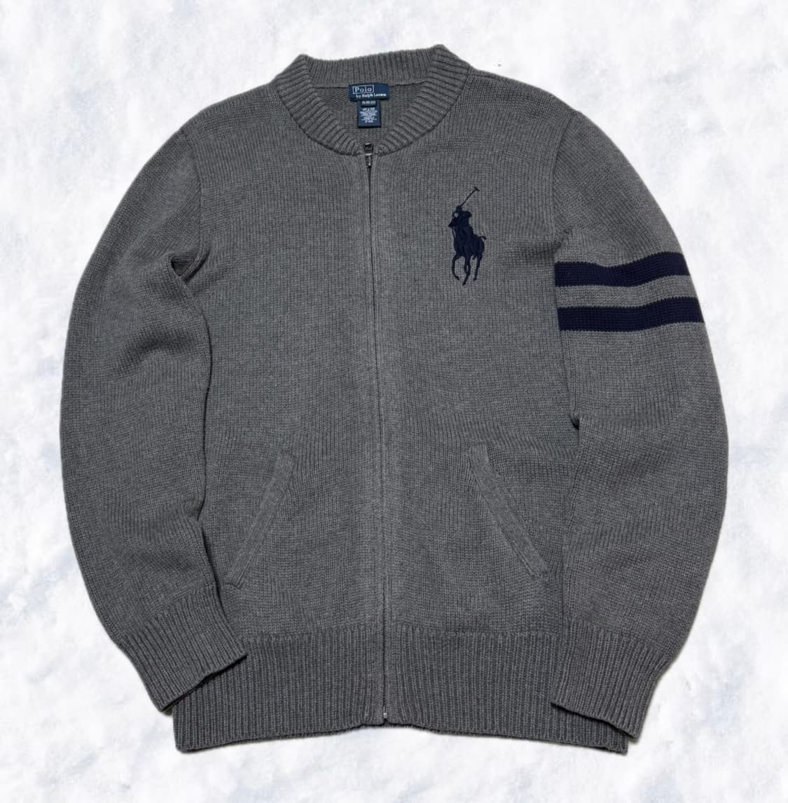 폴로 랄프로렌 빅포니 그레이 네이비 니트 집업 상품이미지2