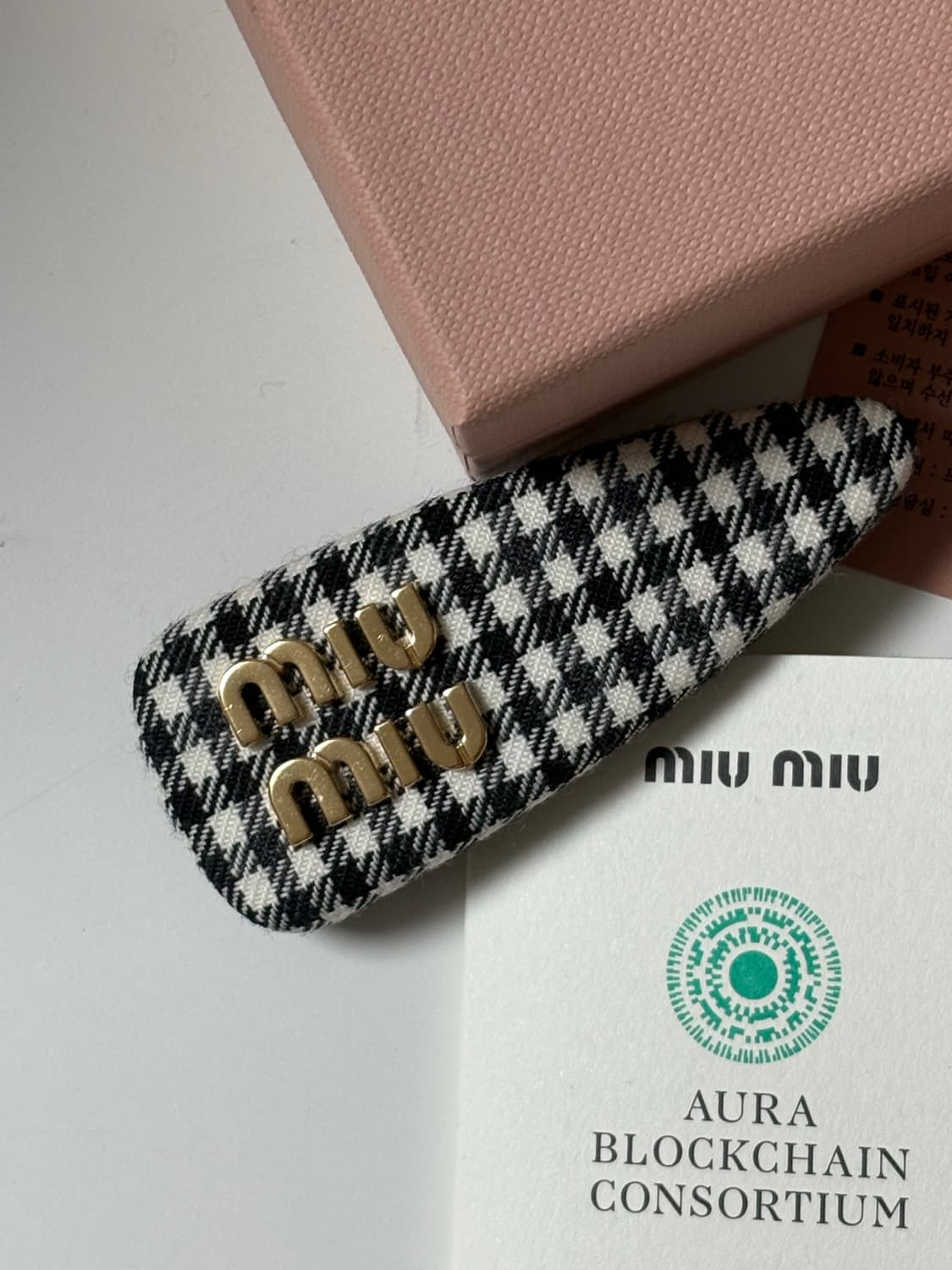 미우미우 헤어핀 (헤어 클립) 깅엄 체크 상품이미지1