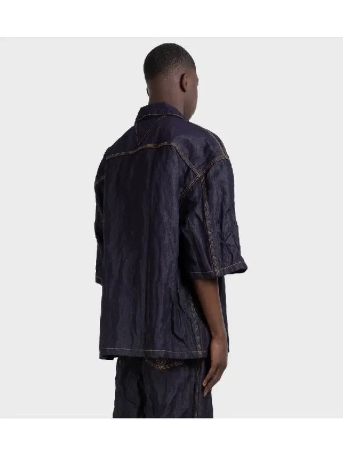 [48] 보테가베네타 메탈릭 크링클 트윌 생지 데님 반팔 셔츠 자켓 상품이미지4